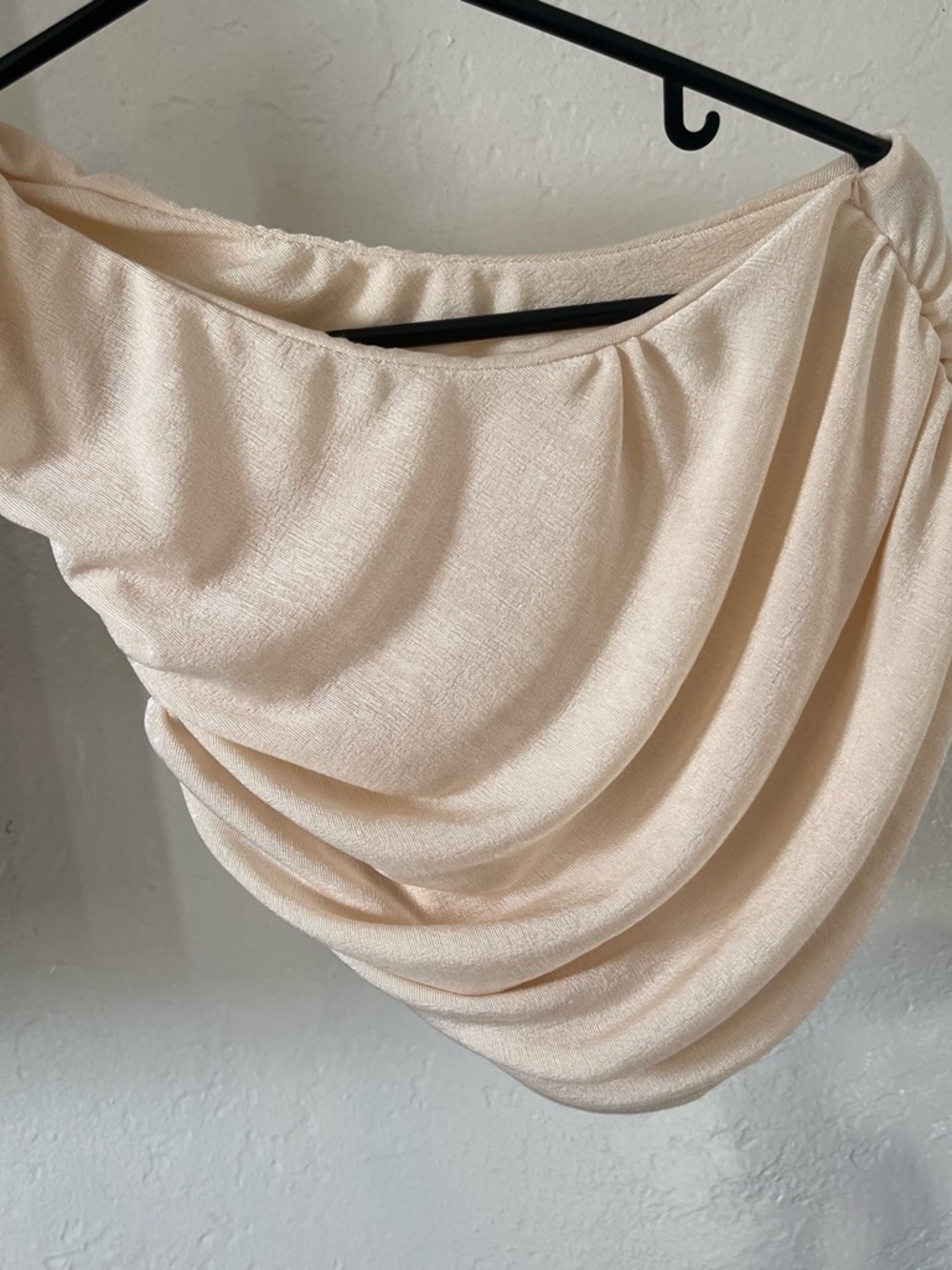 Fashion Nova Cream Draped Asymmetrical Mini Skirt